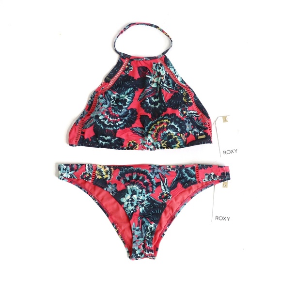 Roxy Other - Roxy Salty High Neck Surfer Bikini Swimsuit L